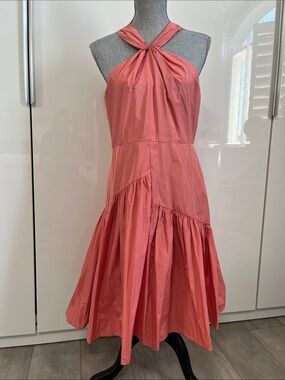 Rebecca Taylor NWOT Coral Pink Knot Neck Taffeta Dress, Size 10